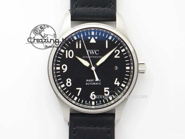 MIROTIME 0212 Mark XVIII IW327001 SS Mk Maker Best Edition Black Dial On Black Leather Strap A SunProtective 7299